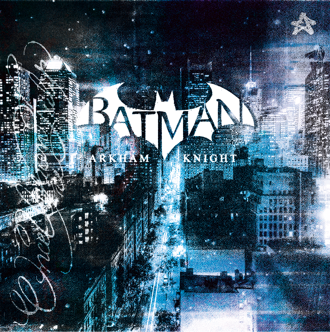 Un boîtier de PlayStation 2 ouvert : la jaquette Batman en noir et blanc glissée à gauche, deux disques du jeu posés à droite.